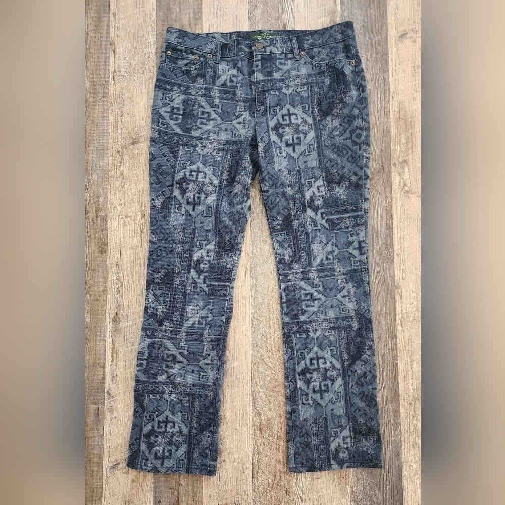Ralph Lauren LRL Western Jeans Boho Tribal Southwestern Aztec Print Sz 12 - Y2K